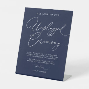 Navy Blue Minimalist Wedding Unplugged Ceremony Pe Pedestal Sign
