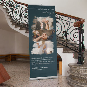 Navy Blue Minimalist Wedding Welcome Custom Photos Retractable Banner