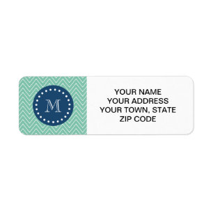 Navy Blue, Mint Green Chevron Pattern Your Monog