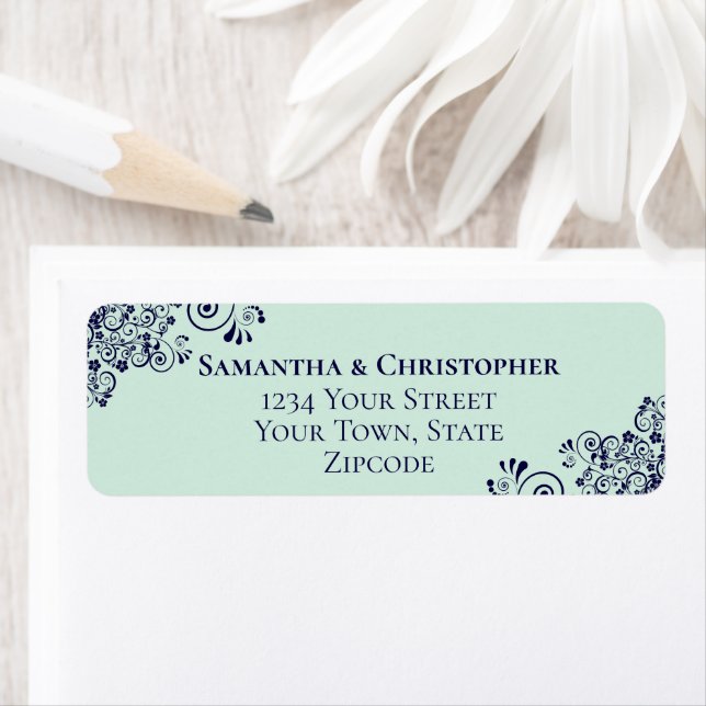 Navy Blue & Mint Green Wedding Return Address (Insitu)