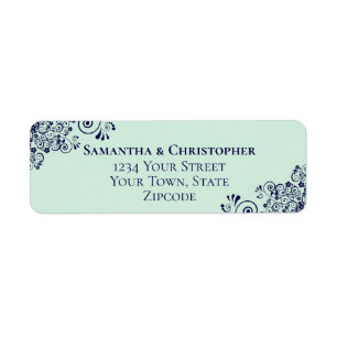 Navy Blue & Mint Green Wedding Return Address
