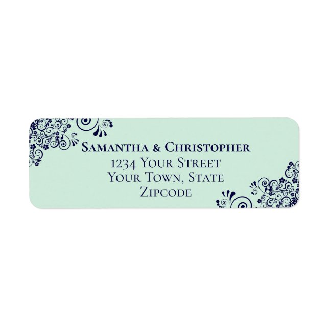 Navy Blue & Mint Green Wedding Return Address (Front)