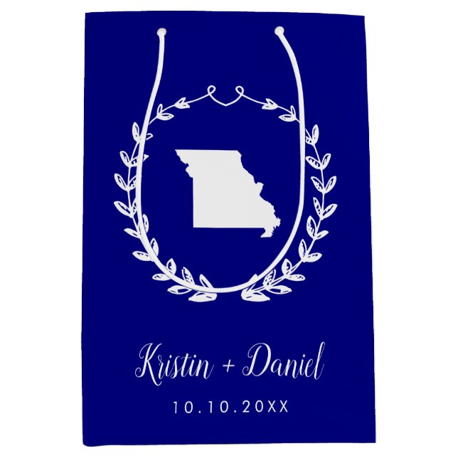Navy Blue Missouri Map Wedding Welcome Swag Medium Gift Bag (Front)