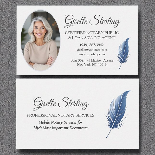 Navy Blue Mobile Notary Public Modern Photo  Business Card (Creator Uploaded)