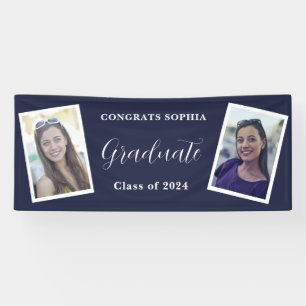 Navy Blue Modern 2 Photo Graduation Party  Banner