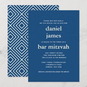 Navy Blue Modern Bar Mitzvah II Invitation