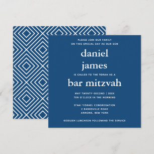 Navy Blue Modern Bar Mitzvah Square Invitation