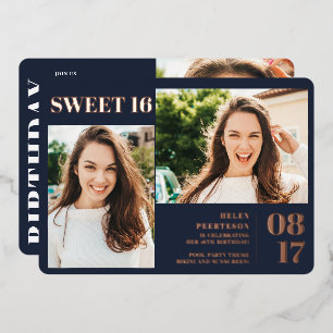 Navy blue modern bold 3 photos Sweet 16
