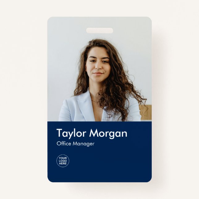 Navy Blue Modern Business ID Card | Employee Badge ID Badge (Front)