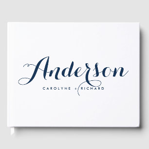 Navy Blue Modern Calligraphy Wedding Guest Book