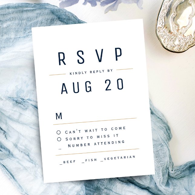 Navy Blue Modern Chic Simple Typography RSVP Card (Navy Blue Modern Chic Simple Typography RSVP)
