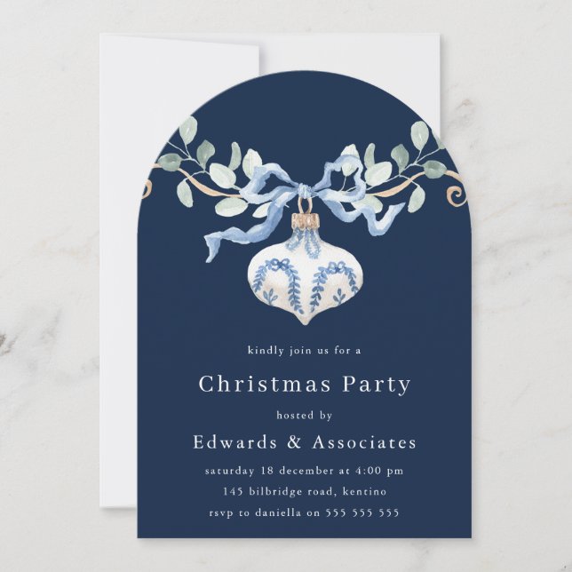 Navy Blue Modern Christmas Party Invitation (Front)
