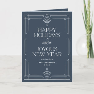 Navy Blue Modern Deco Happy Holidays   Photo Holiday Card