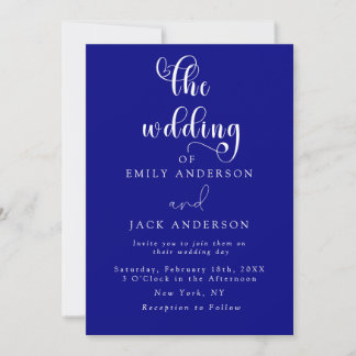 Navy Blue Modern Elegance Chic Wedding Invitation