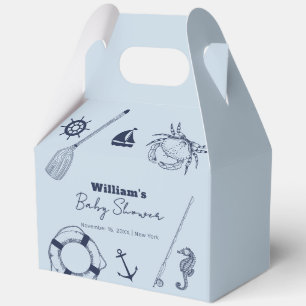 Navy Blue Modern Elegant Fishing Boy Baby Shower Favour Box
