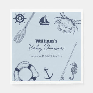 Navy Blue Modern Elegant Fishing Boy Baby Shower Napkin