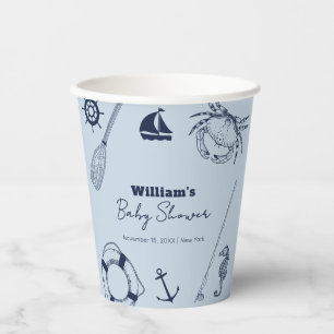Navy Blue Modern Elegant Fishing Boy Baby Shower Paper Cups