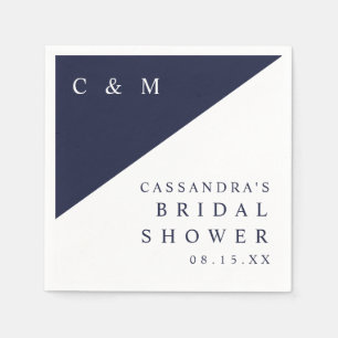 Navy Blue Modern Elegant Monogram Bridal Shower Napkin