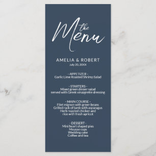 Navy Blue Modern Elegant Simple Wedding Menu 