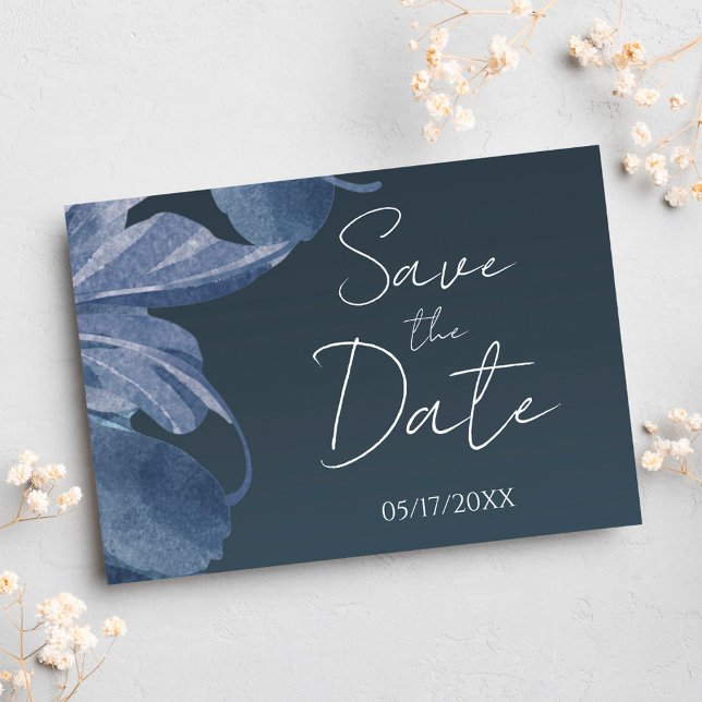 Navy Blue Modern Floral Elegant Bold Save The Date Postcard (Creator Uploaded)