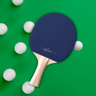 Navy Blue Modern Girly Monogram Name Ping Pong Paddle