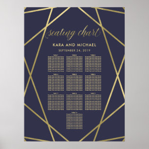 Navy Blue Modern Gold Diamond Seating Chart