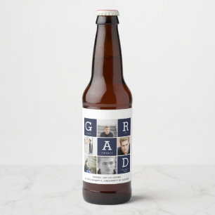 Navy blue modern graphic photo collage graduation beer bottle label