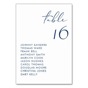 Navy Blue Modern Handwritten Script Wedding Table Number