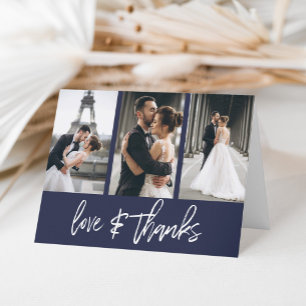 Navy Blue Modern Love and Thanks Photo Collage Thank You Card