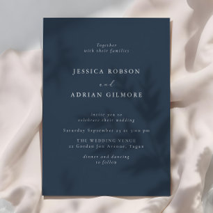 Navy Blue Modern Minimal Wedding Invitation