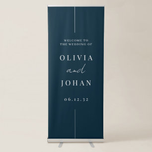 Navy Blue Modern Minimal Wedding Welcome Retractable Banner