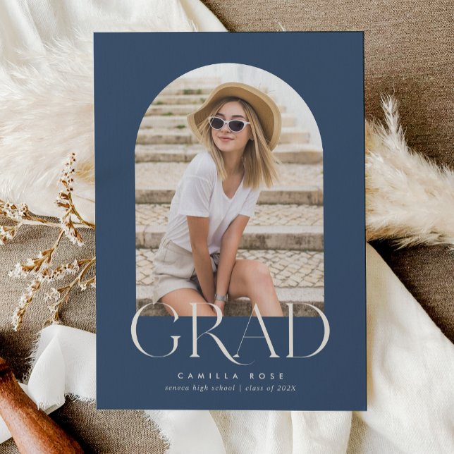 Navy Blue Modern Minimalist Arch Graduation Invitation (Navy Blue Modern Minimalist Arch Graduation Invitation)