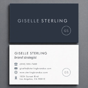 Navy Blue Modern Minimalist Monogram Luxury Business Card