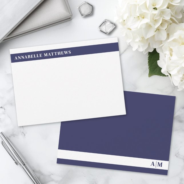Navy Blue Modern Minimalist Name Monogram Card (Navy Blue Modern Minimalist Name Monogram Note Card )