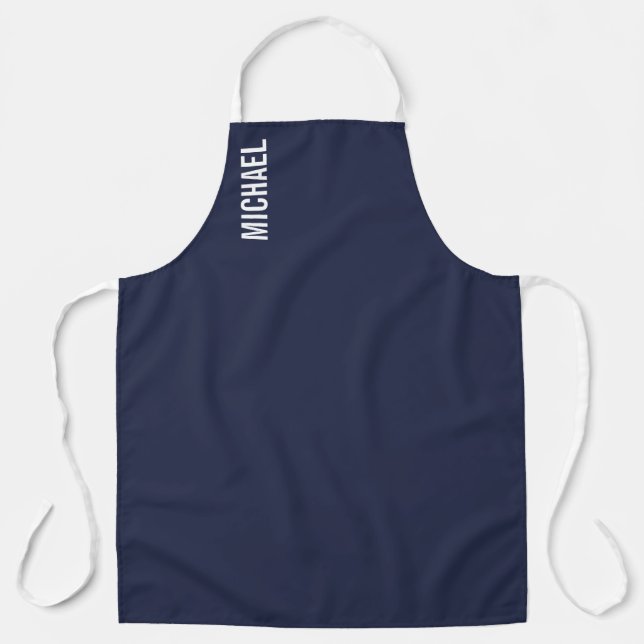 Navy Blue Modern Minimalist Personalised Name Apron (Front)