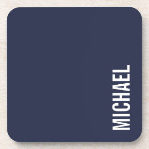 Navy Blue Modern Minimalist Personalised Name Coaster