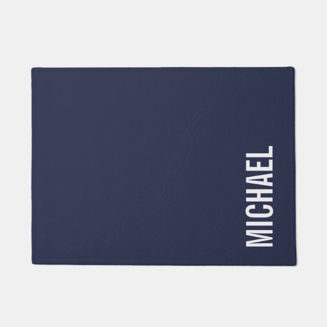 Navy Blue Modern Minimalist Personalised Name Doormat (Front)