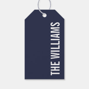 Navy Blue Modern Minimalist Personalised Name Gift Tags