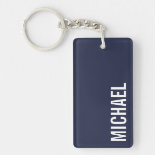 Navy Blue Modern Minimalist Personalised Name Key Ring