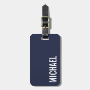 Navy Blue Modern Minimalist Personalised Name Luggage Tag
