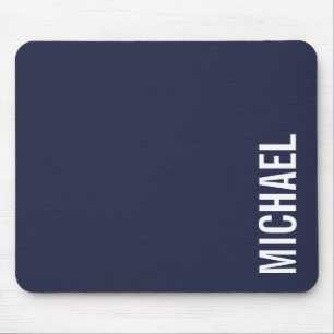 Navy Blue Modern Minimalist Personalised Name Mouse Mat
