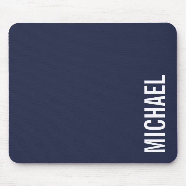 Navy Blue Modern Minimalist Personalised Name Mouse Mat (Front)
