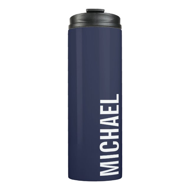 Navy Blue Modern Minimalist Personalised Name Thermal Tumbler (Front)
