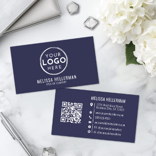 Navy Blue Modern Minimalist Professional Logo Business Card