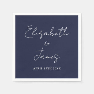Navy Blue Modern Minimalist Script Wedding Napkin