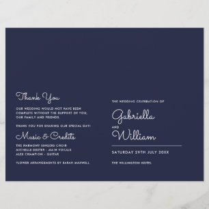 Navy Blue Modern Minimalist Script Wedding Program