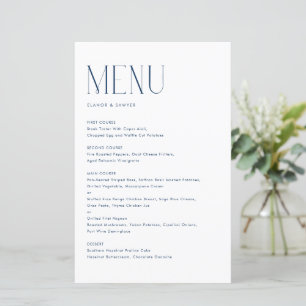 Navy Blue Modern Minimalist Typography Menu Card