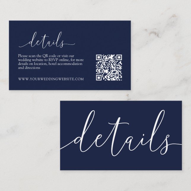 Navy Blue Modern Minimalist Wedding Details RSVP Enclosure Card (Front/Back)