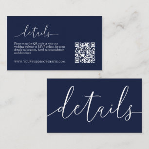 Navy Blue Modern Minimalist Wedding Details RSVP Enclosure Card