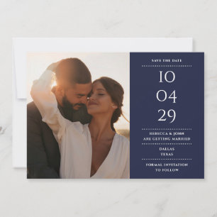 Navy Blue Modern Minimalist Wedding Photo Save The Date